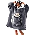 JOYWOO Wearable Blanket Hoodie, Oversized Hooded Blanket for Adult, Birthday Christmas Gifts for Women Men, Cozy Fuzzy Sherpa Sweatshirt Blanket with Giant Pocket and Zipper, Gray