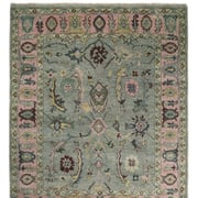 Hand Knotted Pale Green and Pink Traditional Oushak Wool Area Rug