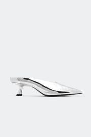 Chrome Pointed Gala Mule in Silver