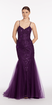 Floral Embroidered Sweetheart Lace Up Back Mermaid Dress