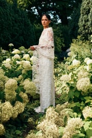 Cornelia Bridal Scarf in Ivory Embroidered Lace