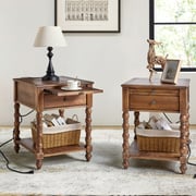 Ira 26" Tall Farmhouse Solid Wood End Table with Built-in Charging Outlets