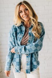 Checked and Fringed Denim Shacket