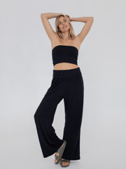 The Sora Wide Leg Pants, Ribbed Black