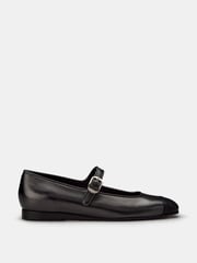Mary Jane with Toe Cap / Black Metallic Leather