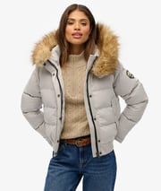 womens Everest Hooded Bomber Jacket in MOONLIGHT GREY | Superdry US