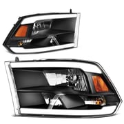 YITAMOTOR LED DRL Headlight Assembly Compatible with 2009-2018 Dodge Ram 1500/10-18 Dodge Ram 2500 3500/19-22 Ram 1500 Classic Pickup Headlamp Replacement Black Housing Clear Lens (Quad Models Only)