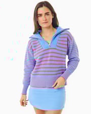 Ribbed Cotton Knit Lightweight Griffin Quarter Zip Sweater