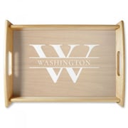 Personalized Initial & Last Name Natural Wood Serving Tray