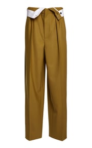 Double-Waistband Wool Wide-Leg Pants