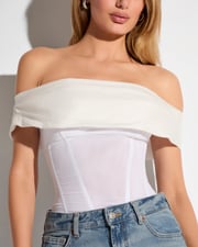 Poplin Off Shoulder Corset Top - Black