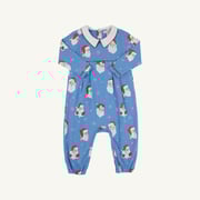 Long Sleeve Bradford Romper - Dear Santa (Barbados Blue) with Worth Avenue White