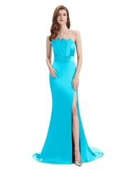 Elegant Soft Satin Strapless Split Side Floor-Length Mermaid Bridesmaid Dresses
