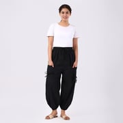 Black 2 Front Pocket Harem Pants with Ankle Cuffs Drawstring - One Size Fits Most