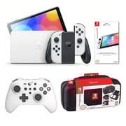Nintendo Switch - OLED Model w/ White Joy-Con, Zen Pro Controller, and Case