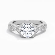 Criss Cross Glory Beaded Cathedral Engagement Ring Moissanite 2.00ct Round 925 Sterling Silver