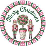 Pink Nutcracker Merry Christmas Floral Accent Sign - Made in USA