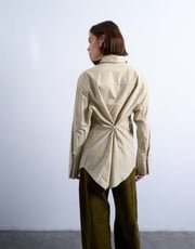 Topshop cinched oversized poplin shirt in stone