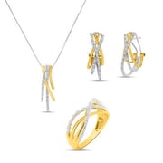 1/2 Carat Fashionable Diamond Necklace, Earring and Ring Set In Yellow Gold Over Sterling Silver