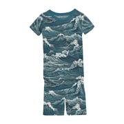 Print Short Sleeve Pajama Set with Shorts in Oceanic