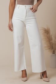White Straight Wide Leg Pants