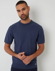 Threadbare Men's Denim Blue Textured Front Knitted T-Shirt