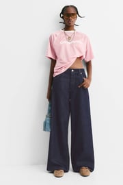 Contrast seam straight-leg jeans