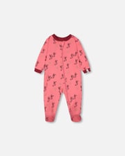 Organic Cotton One Piece Pajama Pink Christmas Stocking Print