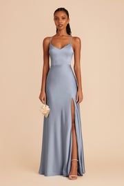 Jay Matte Satin Dress - Dusty Blue