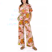 Fever Orange Floral Satin Like Top with Collar - L