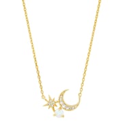 Crescent Moon and Starburst Pendant with Opal Accent