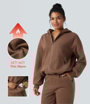 Hooded Zip Fly Fleece Casual Sweatshirt with Pockets