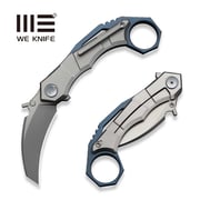 WEKNIFE Tayra Flipper Knife Gray Titanium Handle Blue Titanium Integral Backspacer & Finger Ring (2.19" Stonewashed Bohler M390 Blade) WE24069-2