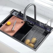 Lefton 33x22 Inch Stainless Steel Single Bowl Large Kitchen Sink with Digital Temperature Display & LED Lighting-KS2206L