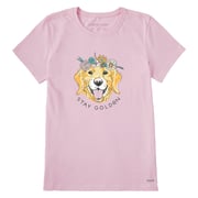Women's Stay Golden Floral Dog Short Sleeve Tee