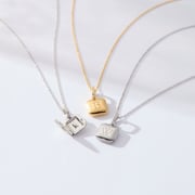Square Mini Locket Necklace with Pavé Jump Ring