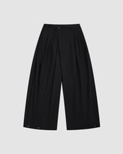 BLACK PLEATED NYLON PANTS