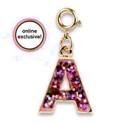 Gold Pink Glitter Letter A Charm