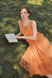 Classic Pleated Waistband Lace Day Dress