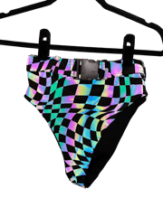 iHeartraves Reflective Checker High Waist Booty Shorts with Clasp Belt