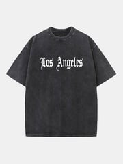 Los Angeles Gothic Print Washed Distressed Drop Shoulder T-Shirt
