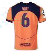Nike Gavi FC Barcelona Third T90 Authentic Jersey 25/26 w/ Champions League Patches (Mango/Navy)
