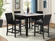 5pc counter height dining set square white faux marble table black velvet upholstered tufted nail head chairs wooden leg