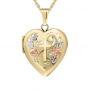 Engraved Heart with Cross Gold Filled Locket Necklace