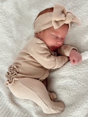 Organic Waffle 2-Way Zip Ruffle Footie, Tan