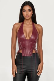 The Baddest Faux Leather Corset Top - Burgundy