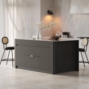 72" Sintered Stone Top Solid Wood Kitchen Island with Storage in Black