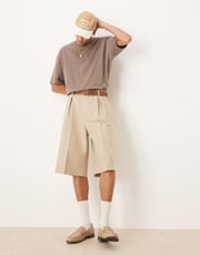 ASOS DESIGN smart oversized Bermuda shorts with inverted pleats in camel