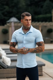 Father Sons Jersey Revere Vertical Stripe Light Blue Shirt Short Sleeve - FSR027