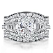 Italo Three Stone Created White Sapphire 3PC Wedding Set